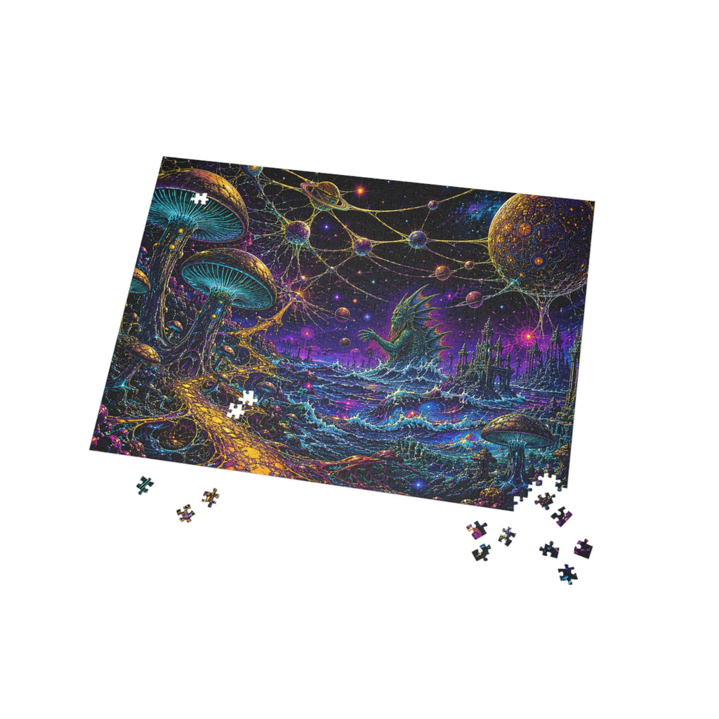 Cosmic Mushroom Realm Puzzle — Fantasy Space Landscape Jigsaw (252–1000 pcs)