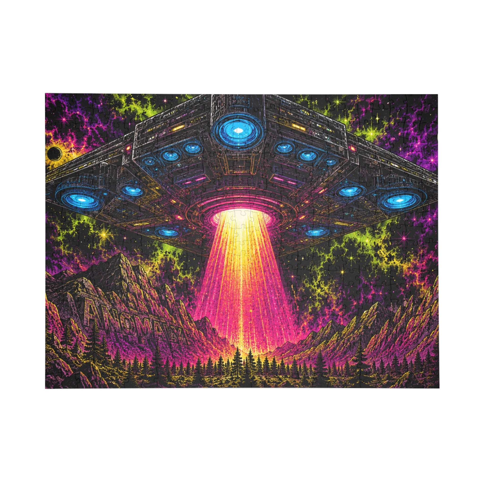 UFO Abduction Puzzle - Neon Cosmic Spaceship Jigsaw (96/252/500/1000 pcs)
