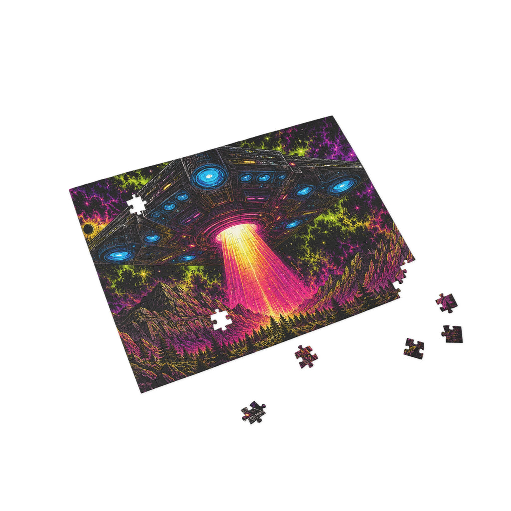 UFO Abduction Puzzle - Neon Cosmic Spaceship Jigsaw (96/252/500/1000 pcs)