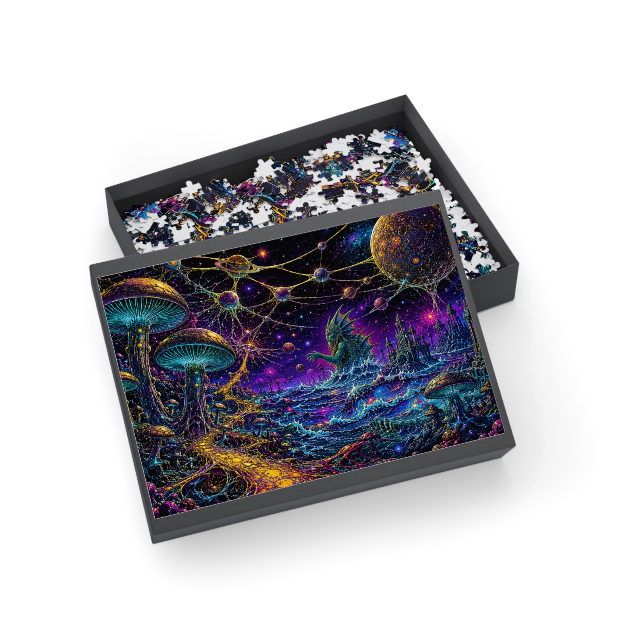 Cosmic Mushroom Realm Puzzle — Fantasy Space Landscape Jigsaw (252–1000 pcs)