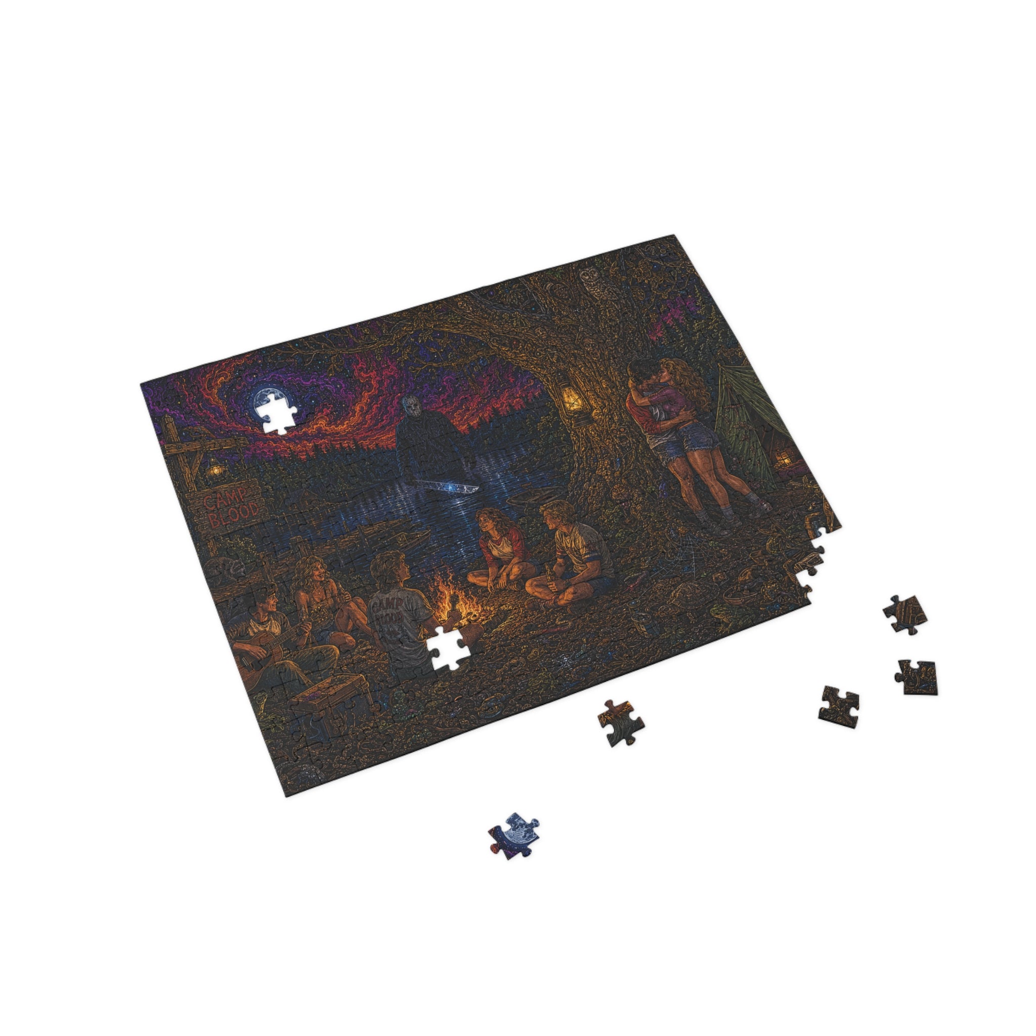 "The Crystal Lake Sentinel" Camping Night Horror Puzzle — Spooky Campfire Scene (96–1000 pcs)