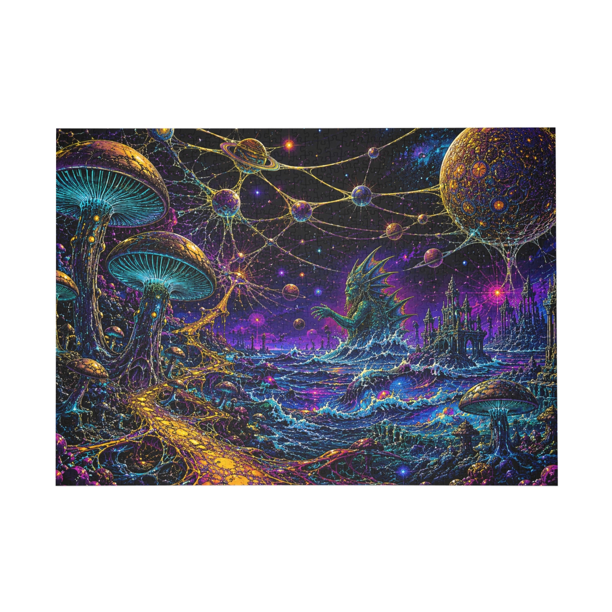 Cosmic Mushroom Realm Puzzle — Fantasy Space Landscape Jigsaw (252–1000 pcs)