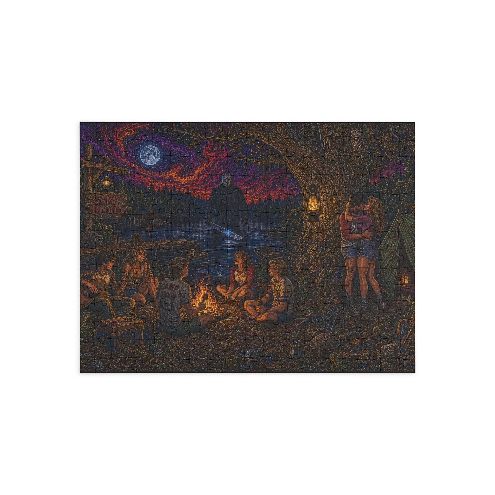 "The Crystal Lake Sentinel" Camping Night Horror Puzzle — Spooky Campfire Scene (96–1000 pcs)