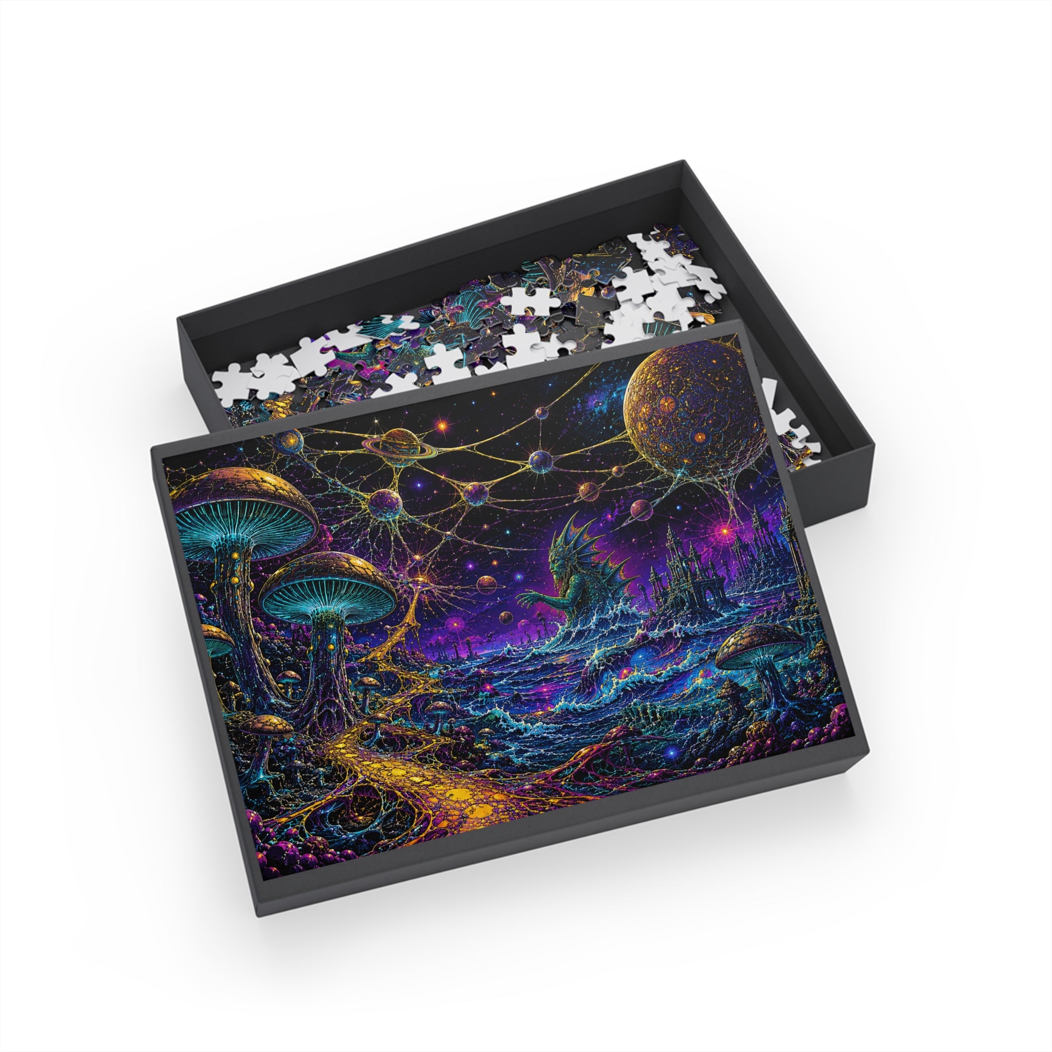 Cosmic Mushroom Realm Puzzle — Fantasy Space Landscape Jigsaw (252–1000 pcs)