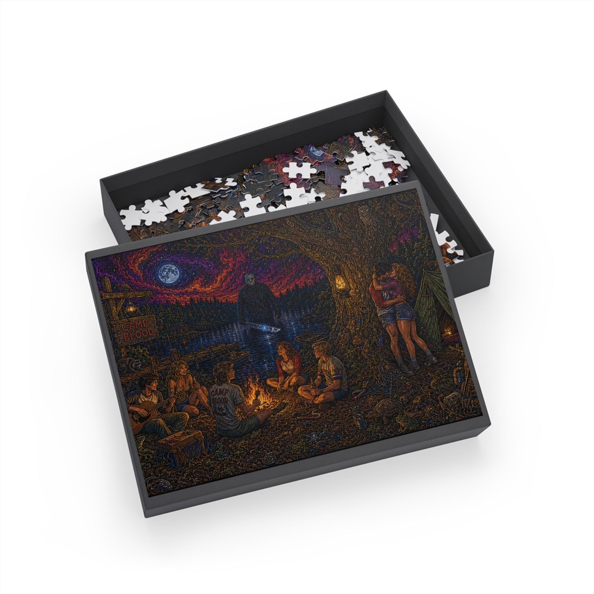 "The Crystal Lake Sentinel" Camping Night Horror Puzzle — Spooky Campfire Scene (96–1000 pcs)