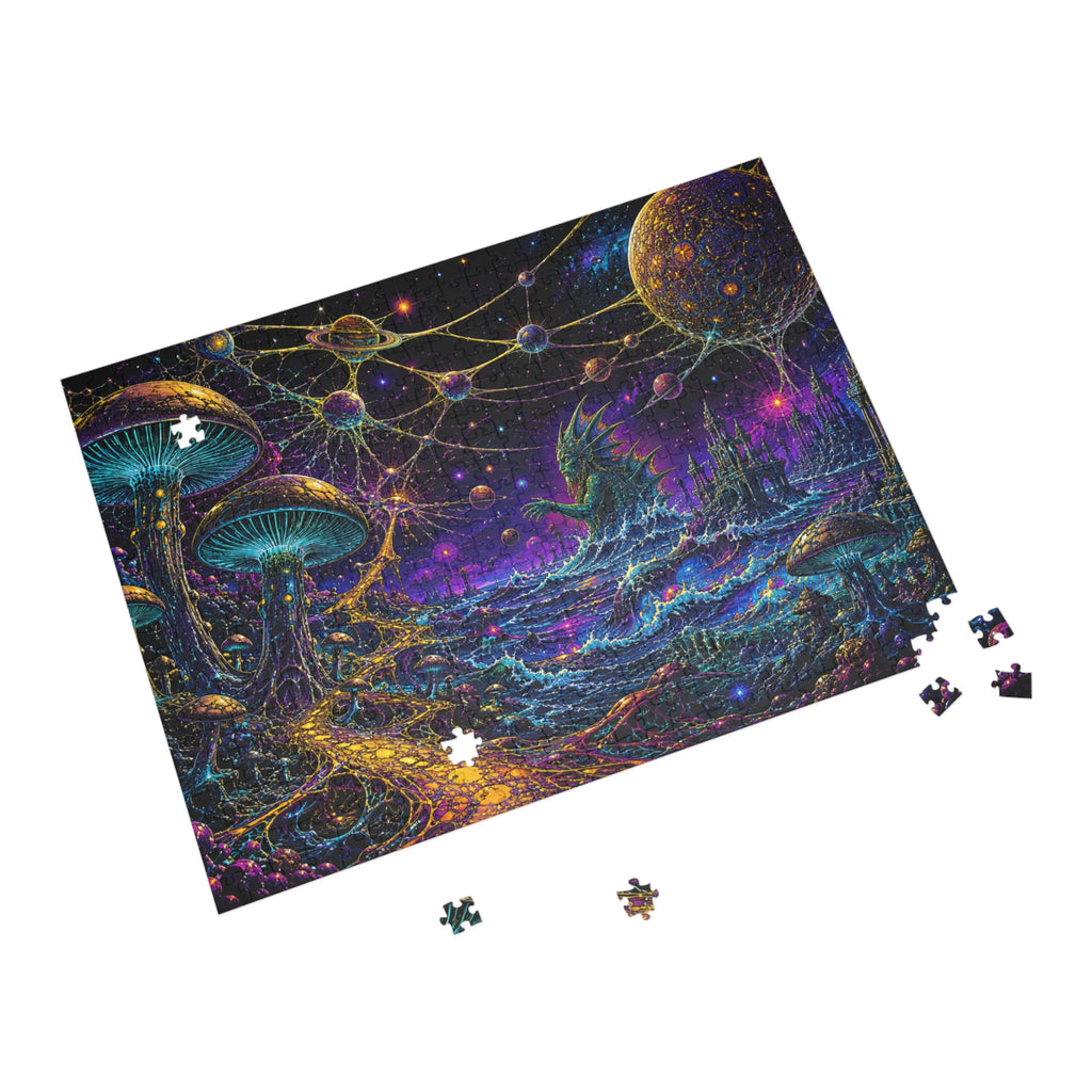 Cosmic Mushroom Realm Puzzle — Fantasy Space Landscape Jigsaw (252–1000 pcs)