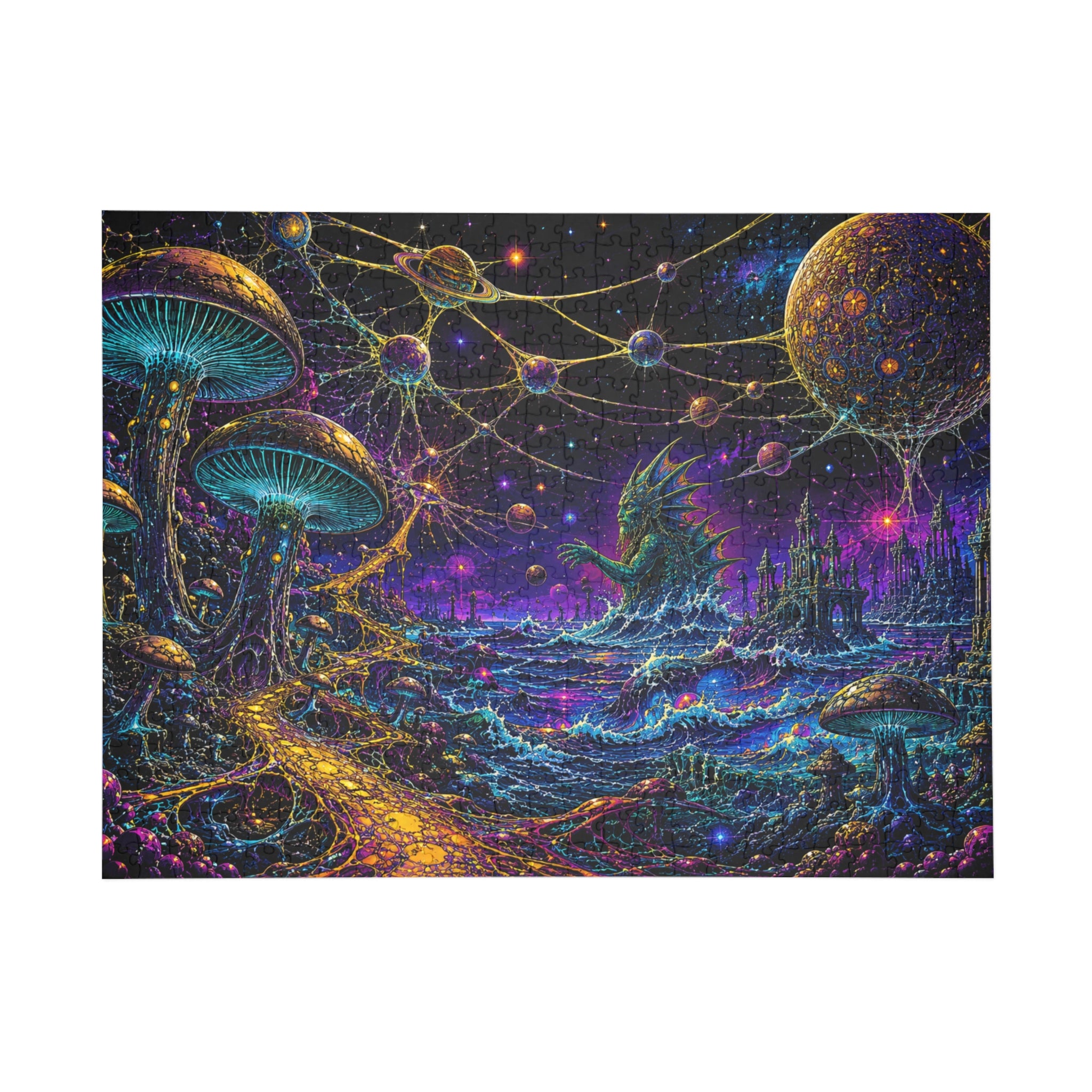 Cosmic Mushroom Realm Puzzle — Fantasy Space Landscape Jigsaw (252–1000 pcs)