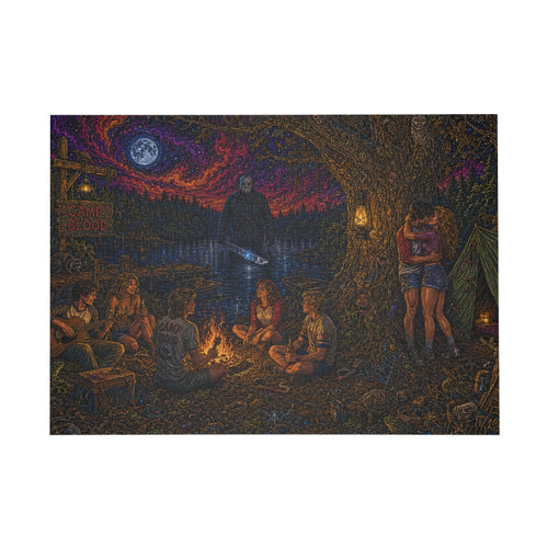 "The Crystal Lake Sentinel" Camping Night Horror Puzzle — Spooky Campfire Scene (96–1000 pcs)