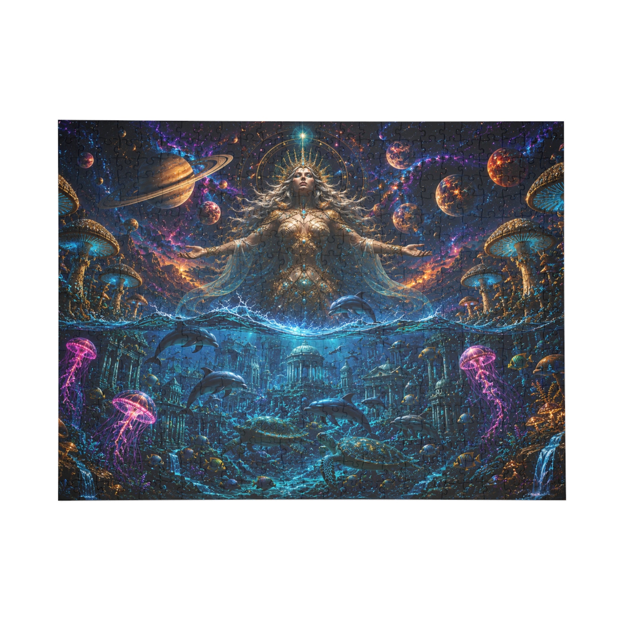 Cosmic Ocean Goddess Jigsaw Puzzle — Mystical Space & Sea Art (96–1000 pcs)
