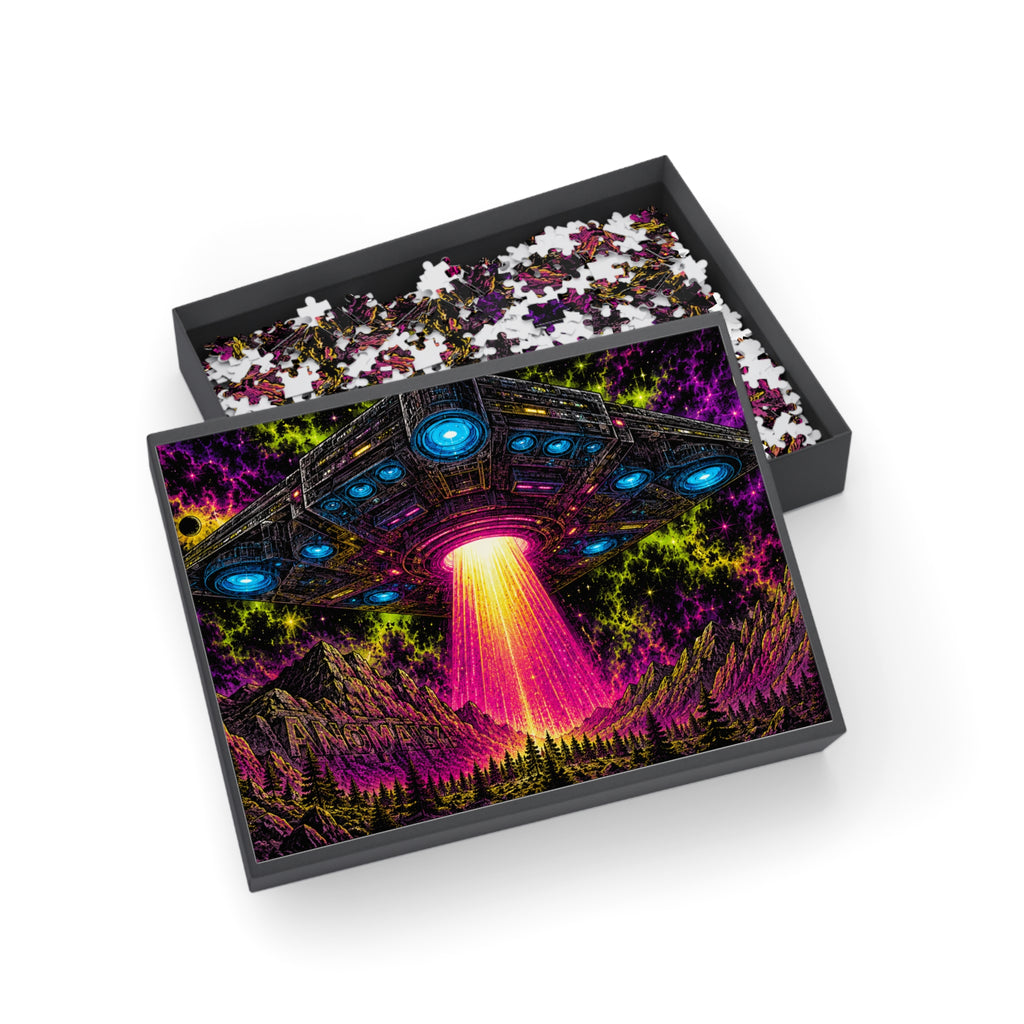 UFO Abduction Puzzle - Neon Cosmic Spaceship Jigsaw (96/252/500/1000 pcs)