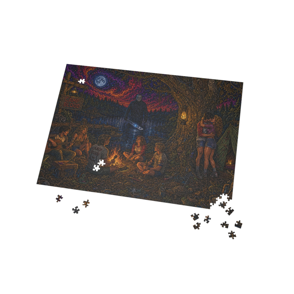 "The Crystal Lake Sentinel" Camping Night Horror Puzzle — Spooky Campfire Scene (96–1000 pcs)