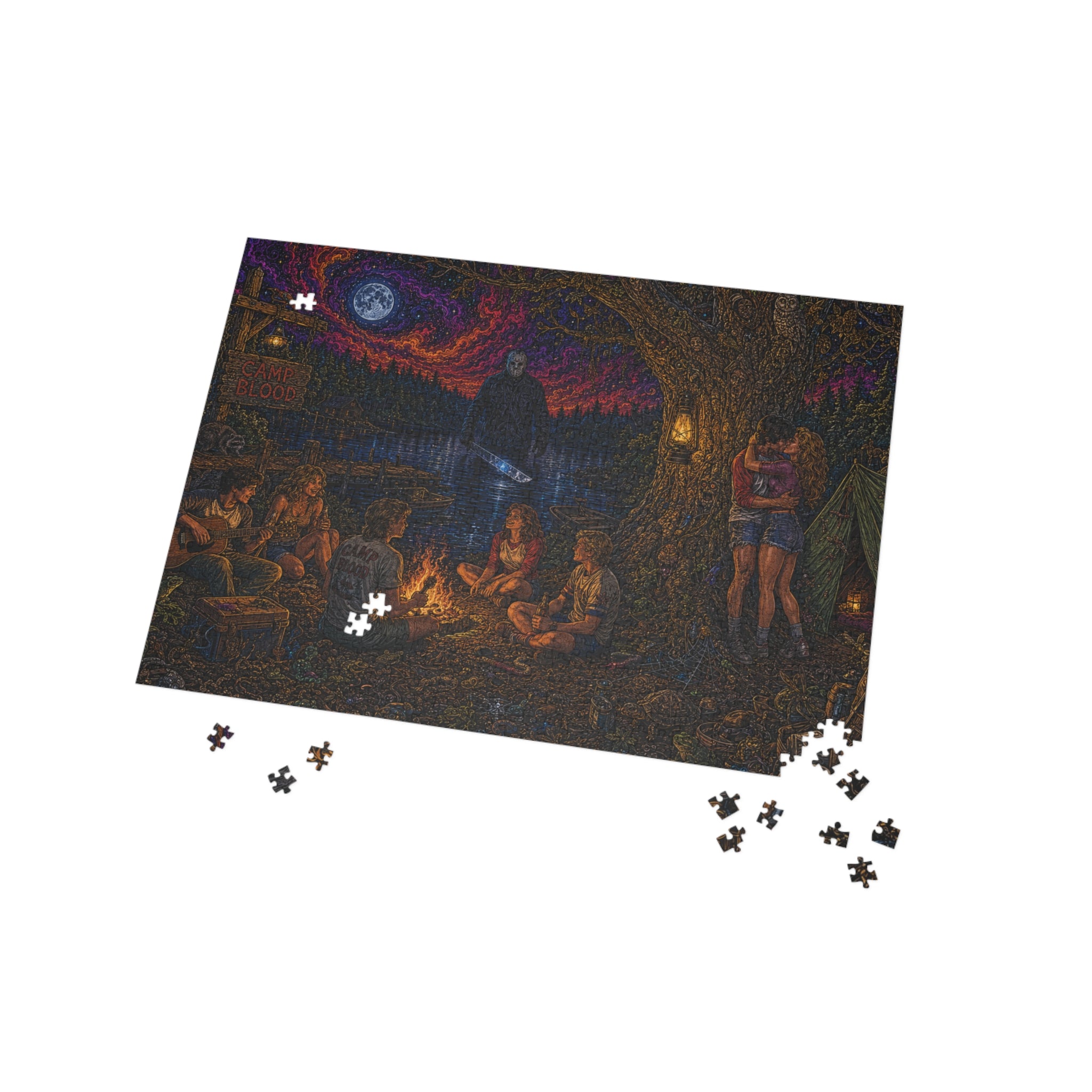 "The Crystal Lake Sentinel" Camping Night Horror Puzzle — Spooky Campfire Scene (96–1000 pcs)