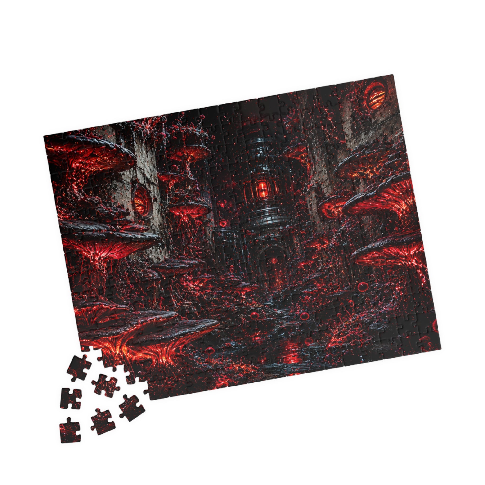 Dark Red Dungeon Puzzle — Gothic Horror Jigsaw (110/252/520/1014 pcs)