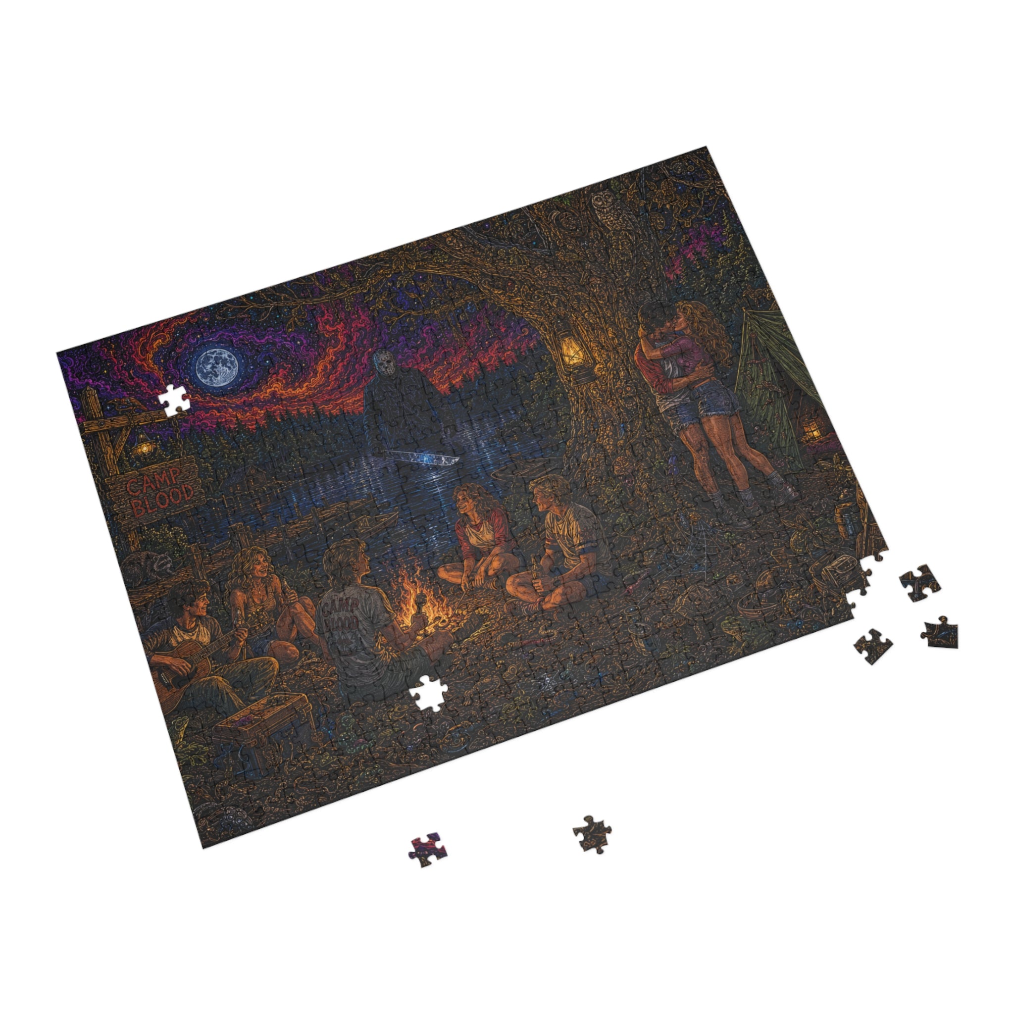 "The Crystal Lake Sentinel" Camping Night Horror Puzzle — Spooky Campfire Scene (96–1000 pcs)