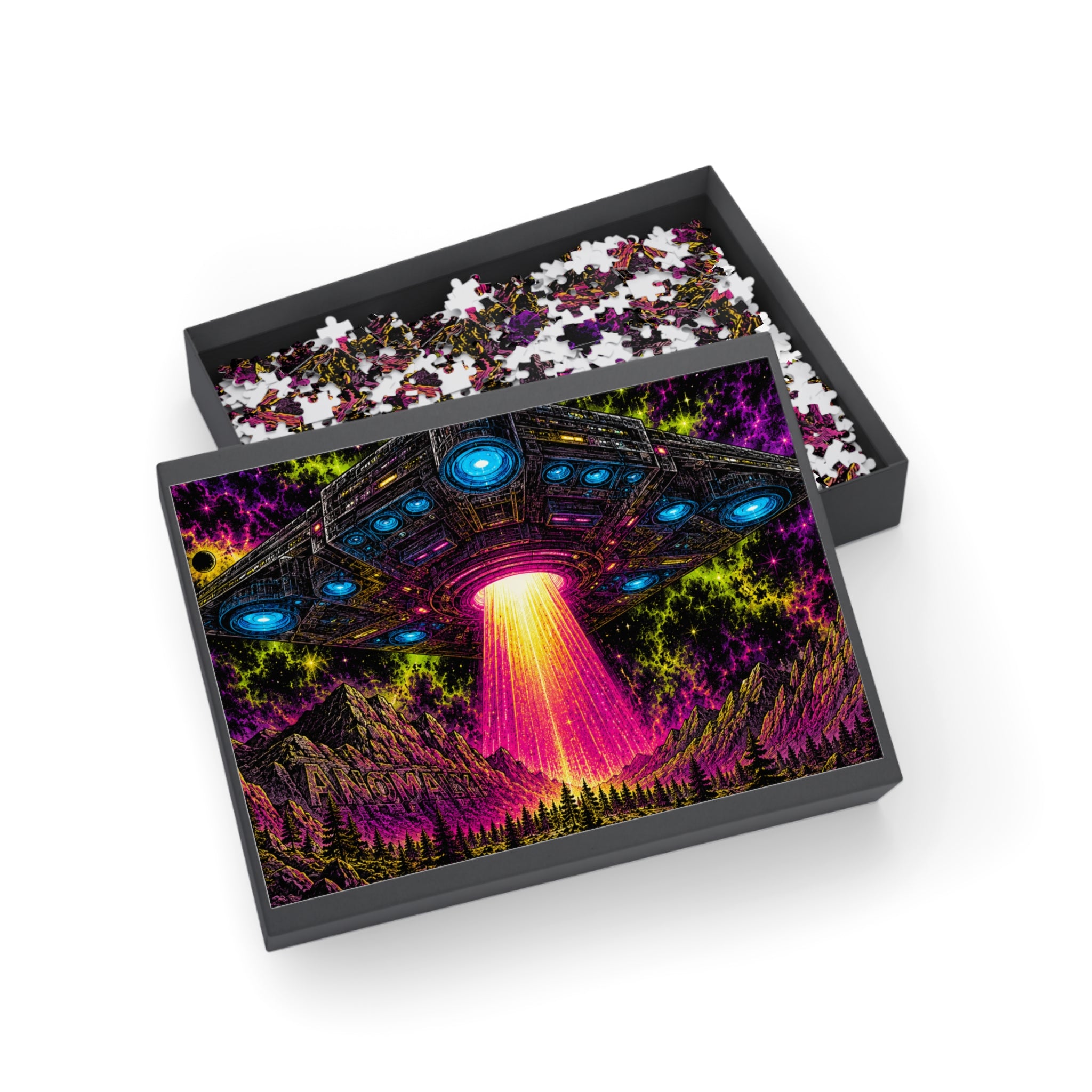 UFO Abduction Puzzle - Neon Cosmic Spaceship Jigsaw (96/252/500/1000 pcs)