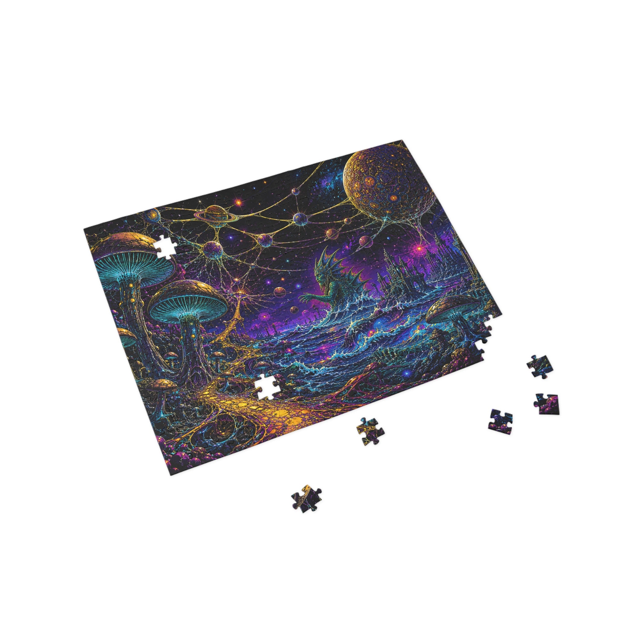 Cosmic Mushroom Realm Puzzle — Fantasy Space Landscape Jigsaw (252–1000 pcs)