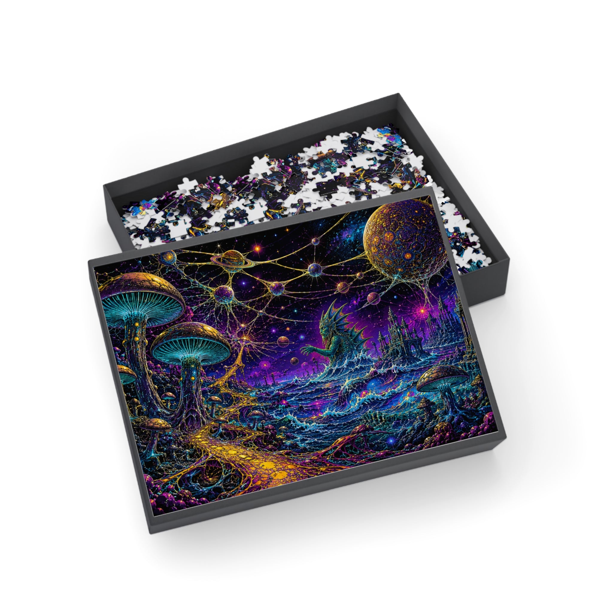 Cosmic Mushroom Realm Puzzle — Fantasy Space Landscape Jigsaw (252–1000 pcs)