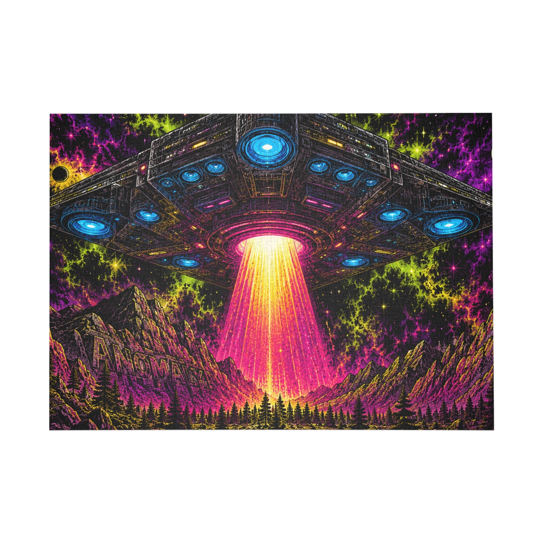 UFO Abduction Puzzle - Neon Cosmic Spaceship Jigsaw (96/252/500/1000 pcs)