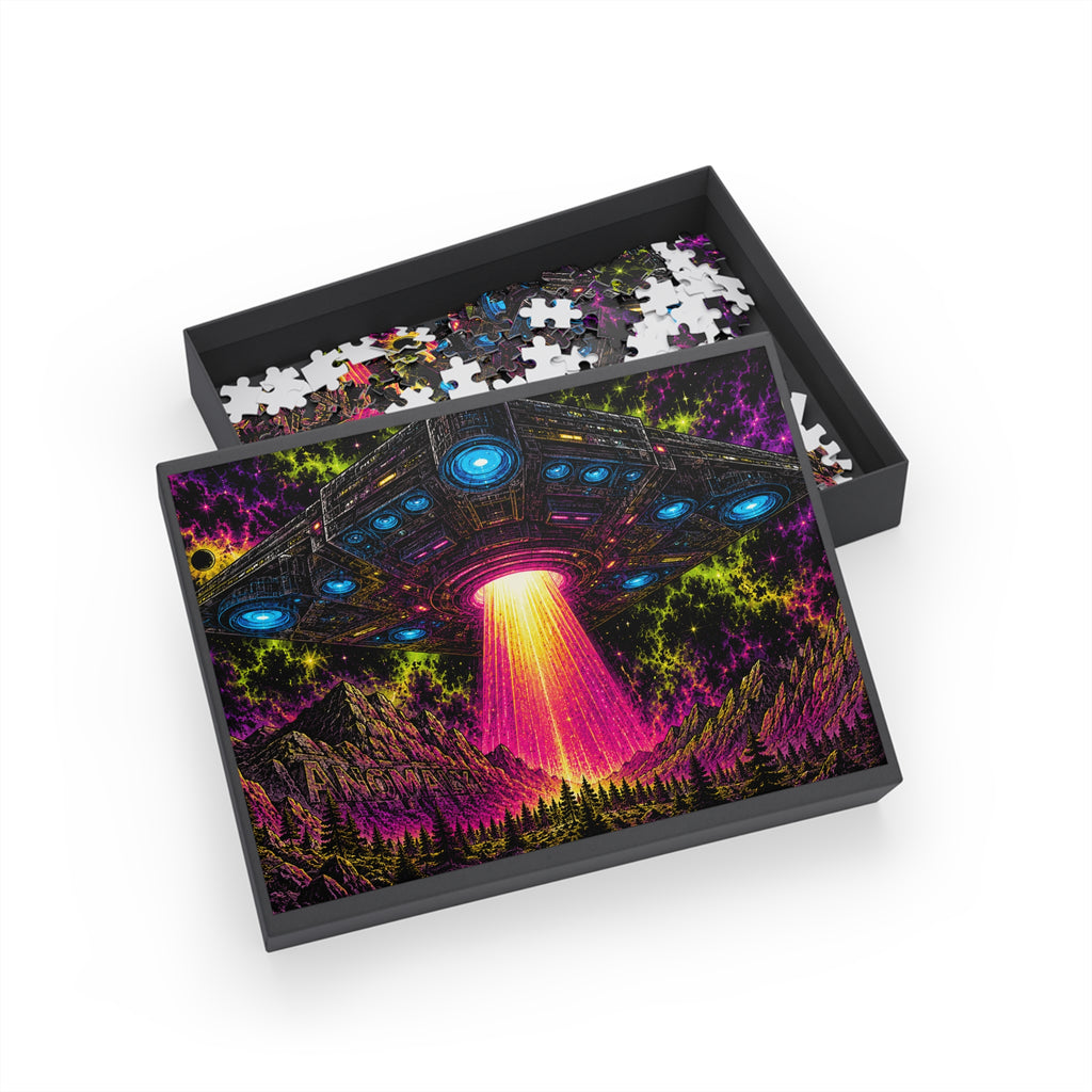 UFO Abduction Puzzle - Neon Cosmic Spaceship Jigsaw (96/252/500/1000 pcs)