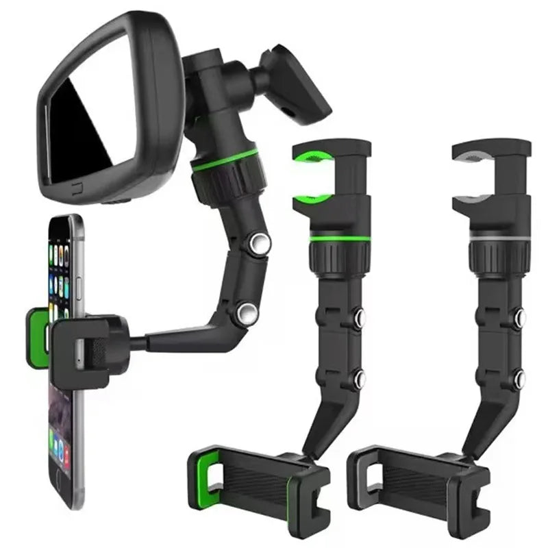360° Rearview Mirror Phone Mount — Hands-Free & Hideaway Design