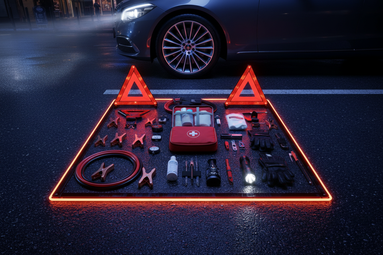 Car Emergency Kit Flat Lay