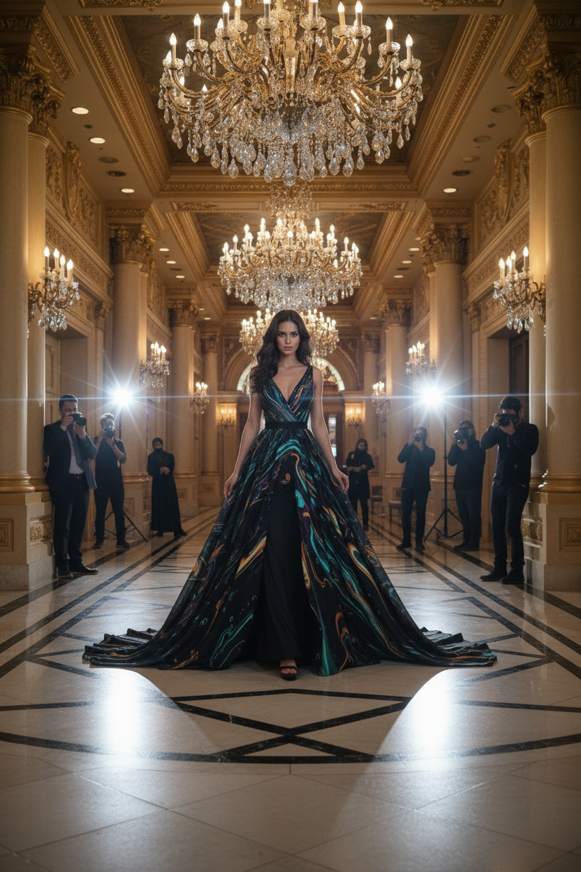 Lunar Veil Gown Mesh — Casino Corridor